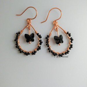 Black Butterfly Crystal Bead Earrings